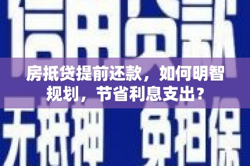 庆元房抵贷提前还款，如何明智规划，节省利息支出？